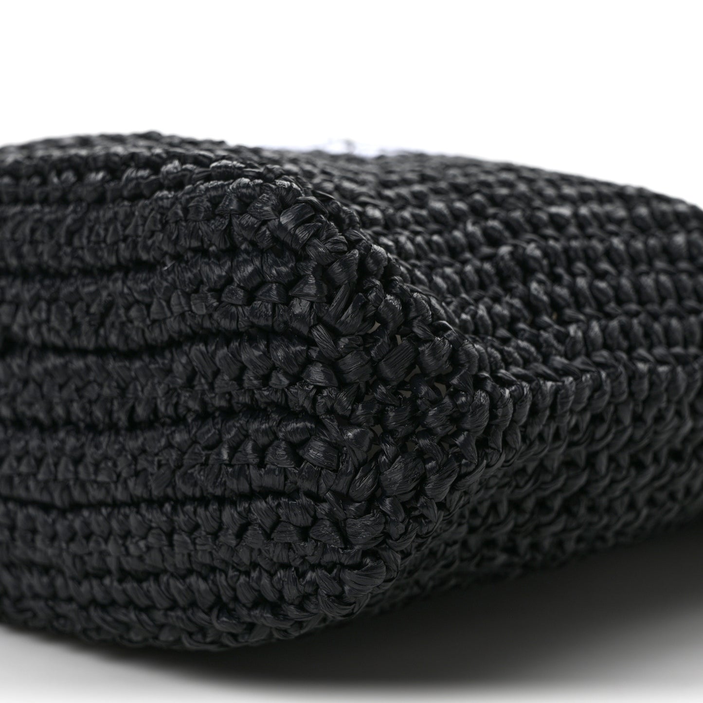 Yarn Raffia Effect Crochet Small Logo Tote Black