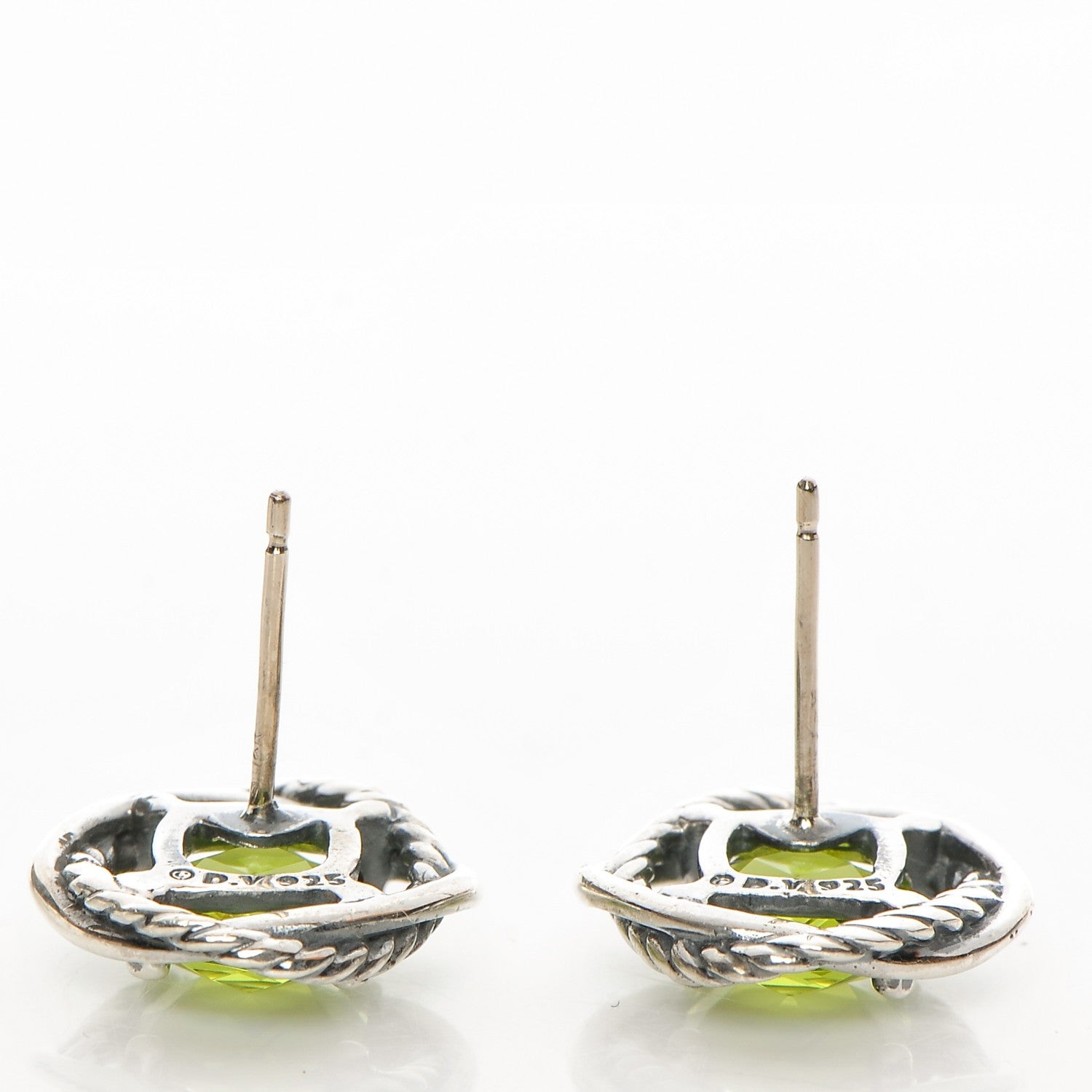 David Yurman Sterling Silver Peridot 7mm Infinity Earrings 3 of 4