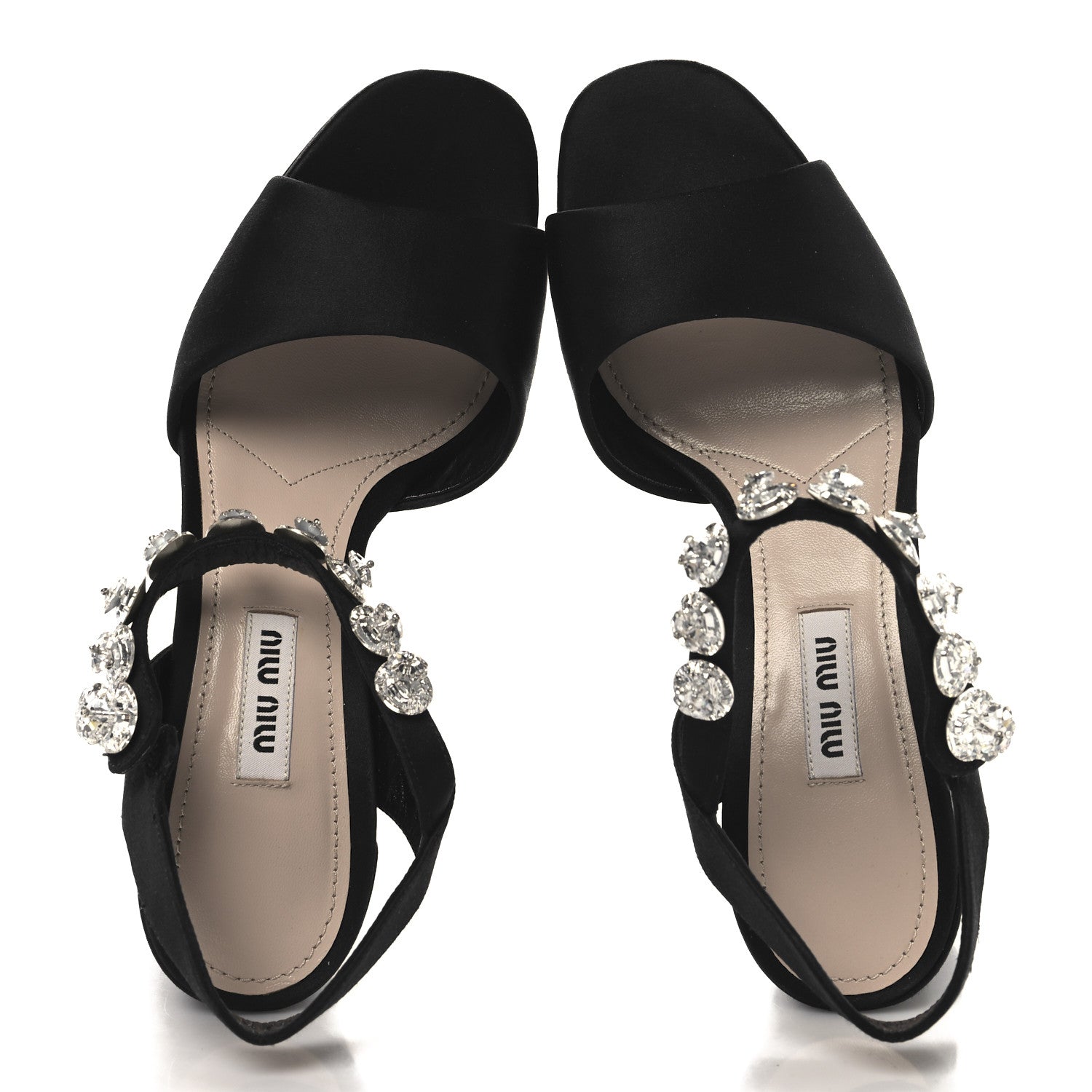 Miu Miu Satin Crystal Platform Sandals 37 Black 2 of 8
