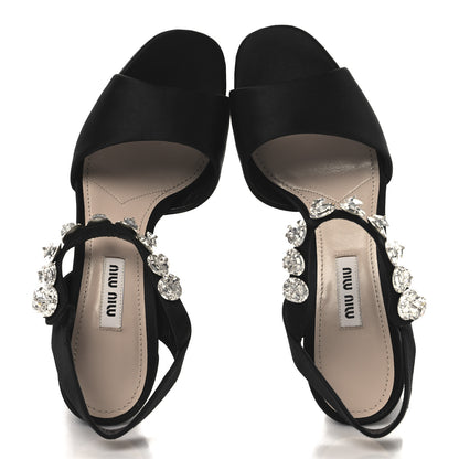 Miu Miu Satin Crystal Platform Sandals 37 Black 2 of 8