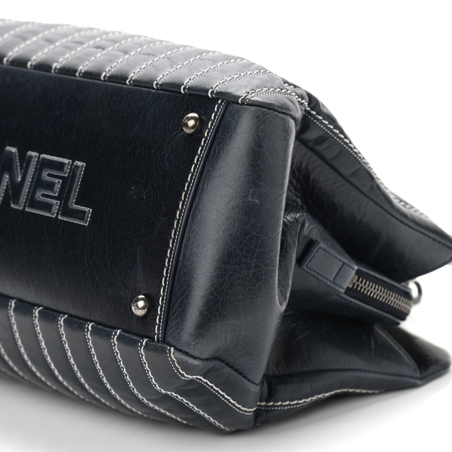 Lambskin Vertical Quilted Tote Navy