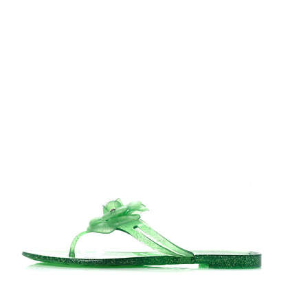 Chanel Jelly Camellia Glitter Thong Sandals 39 Green 1 of 7