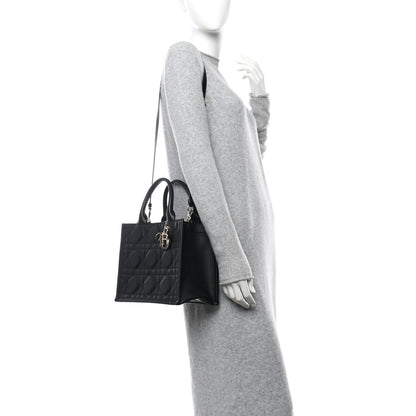 Christian Dior Calfskin Macro Cannage Small Book Tote  Black 3 of 10