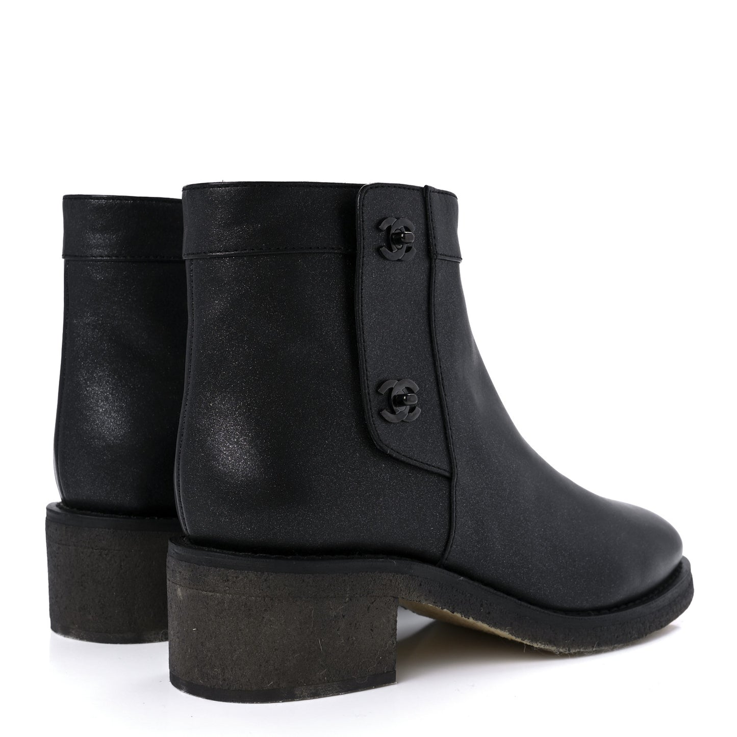 Iridescent Calfskin CC Turnlock Ankle Boots 40.5 Black