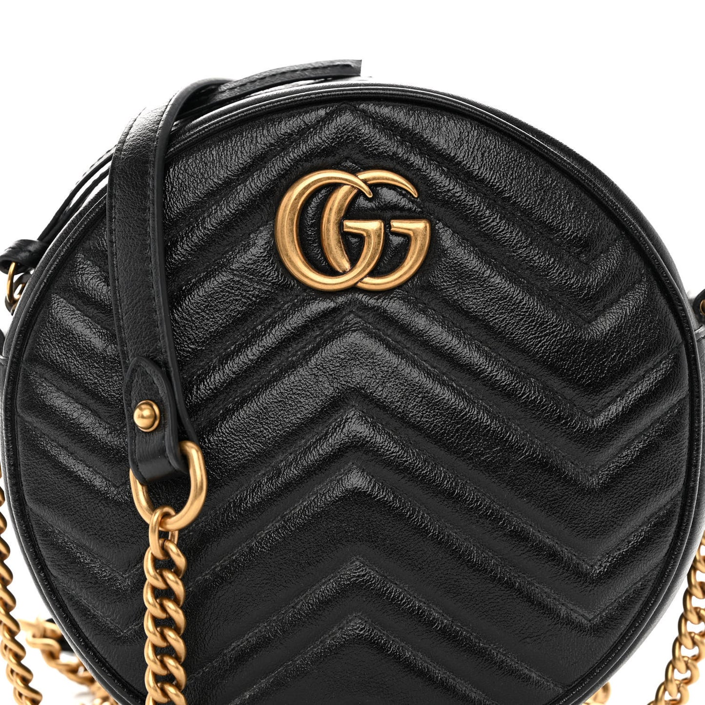 Azalea Calfskin Matelasse Heart Mini GG Marmont Round Shoulder Bag Black