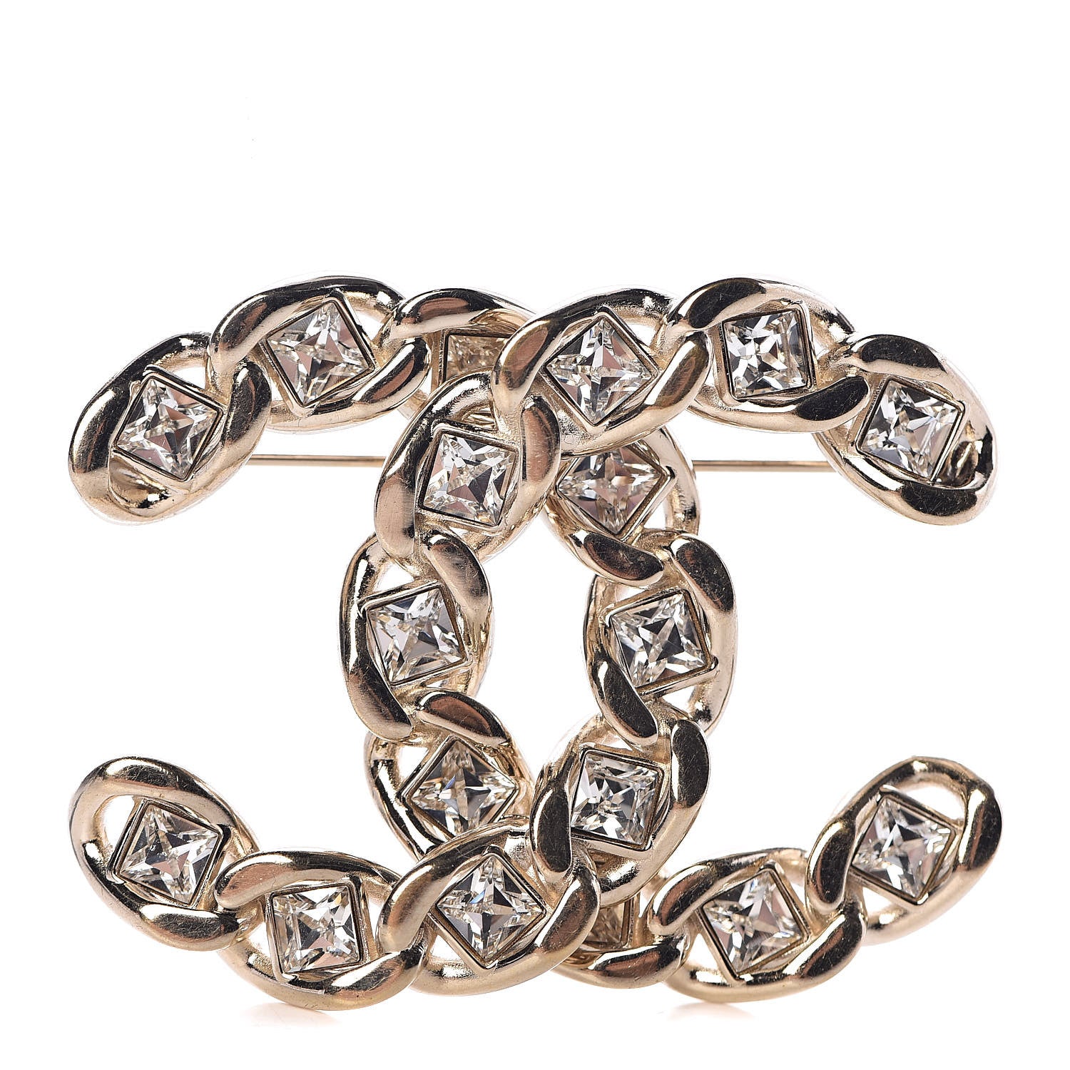 Chanel Crystal Chain CC Brooch Gold 1 of 5
