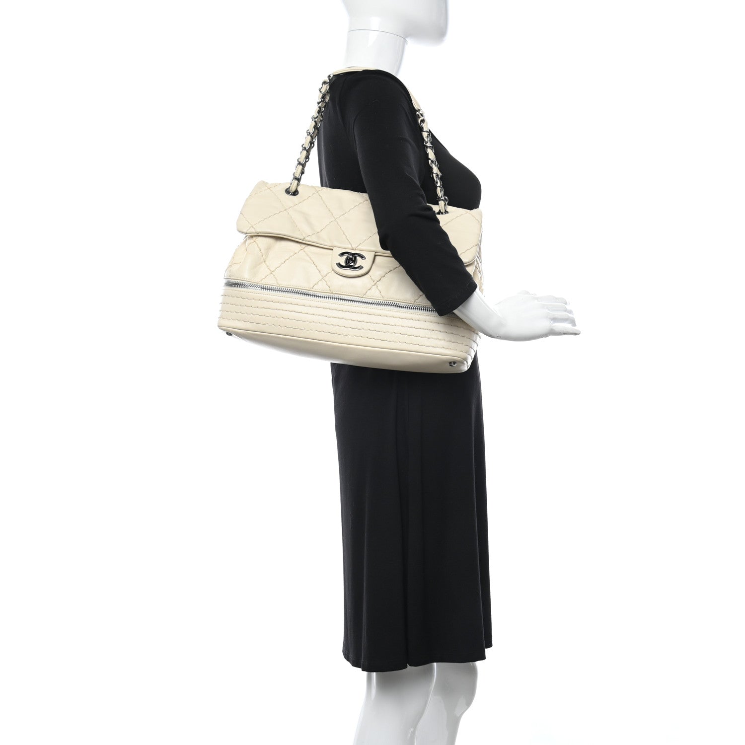 Chanel Calfskin Stitched Large Expandable Flap Bag White 2 of 11