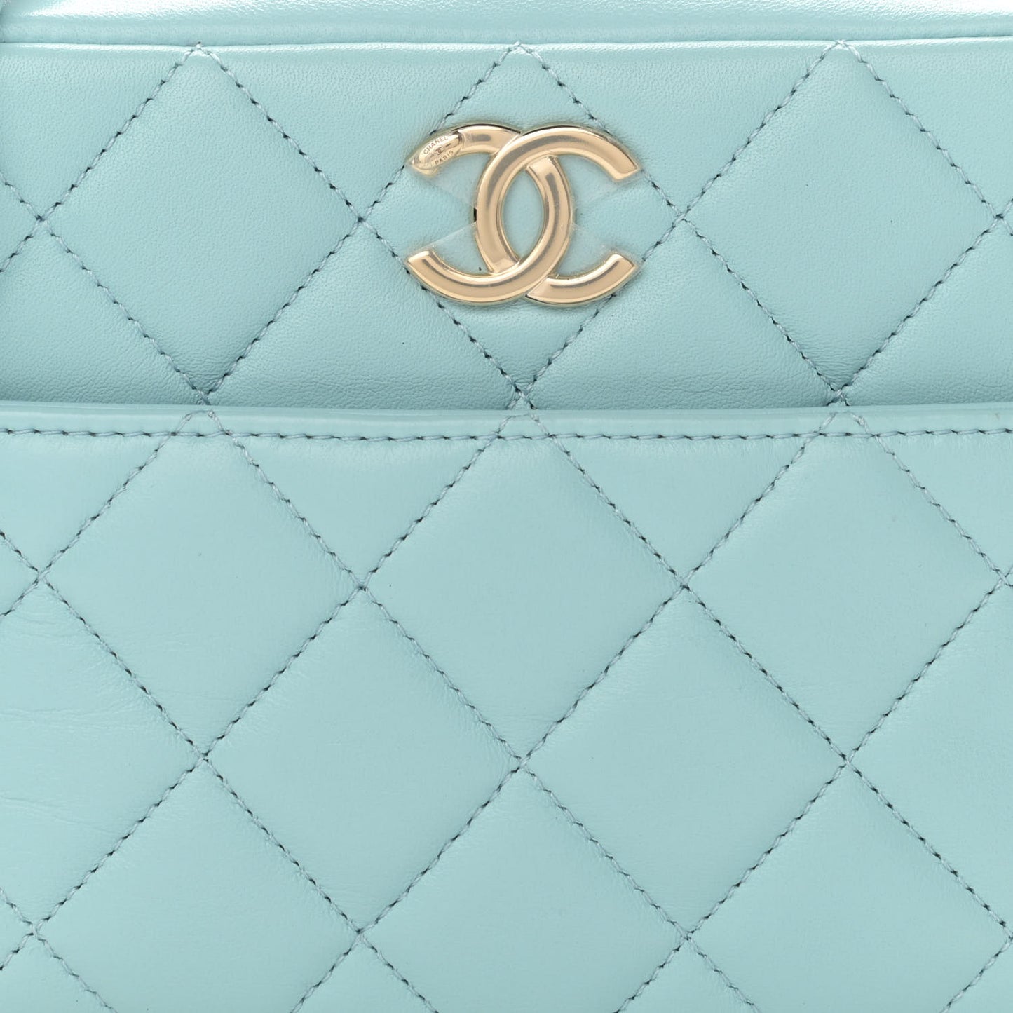 Lambskin Quilted Small Trendy CC Bowling Bag Light Blue