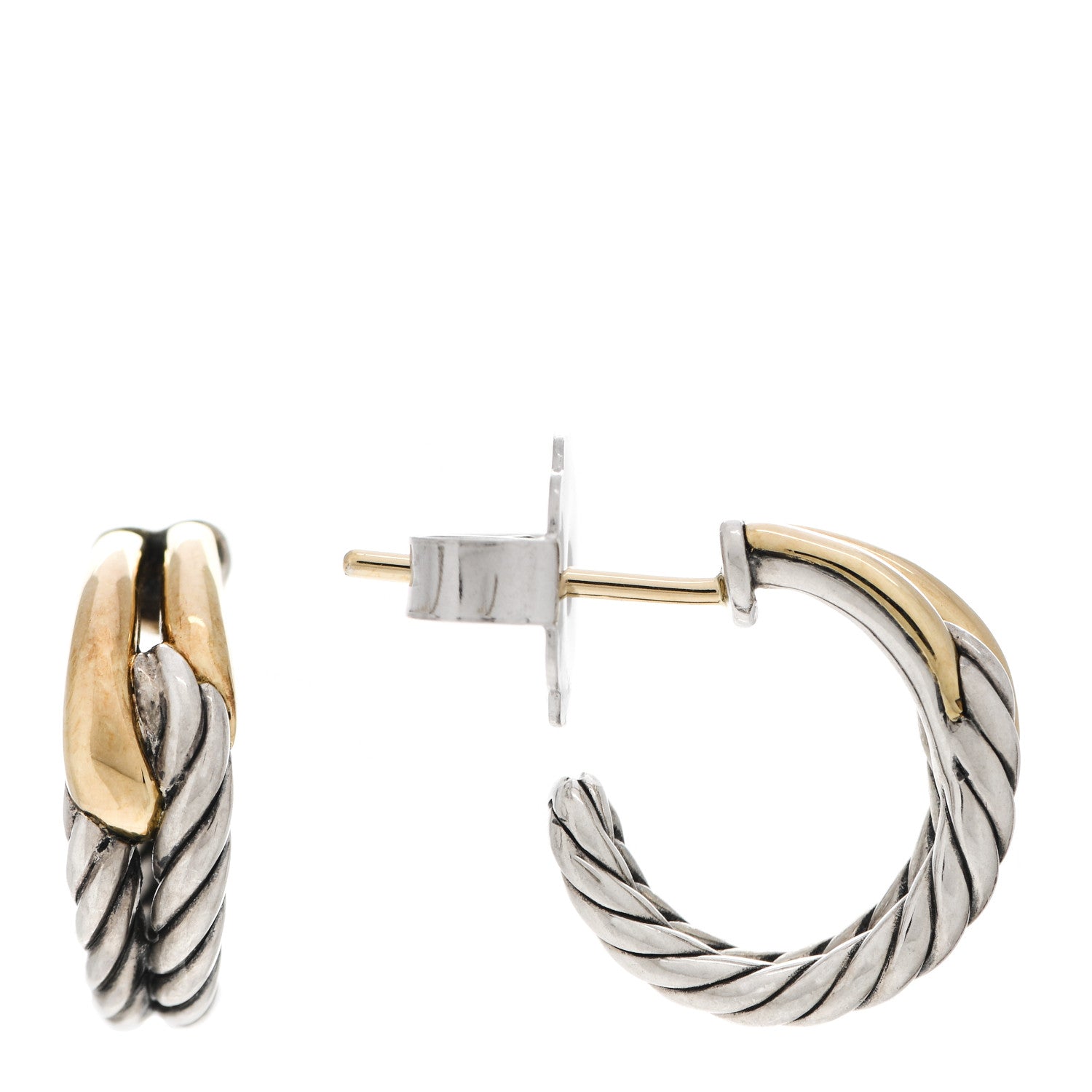 David Yurman Sterling Silver 18K Yellow Gold 15mm Labyrinth Hoop Earrings 1 of 5