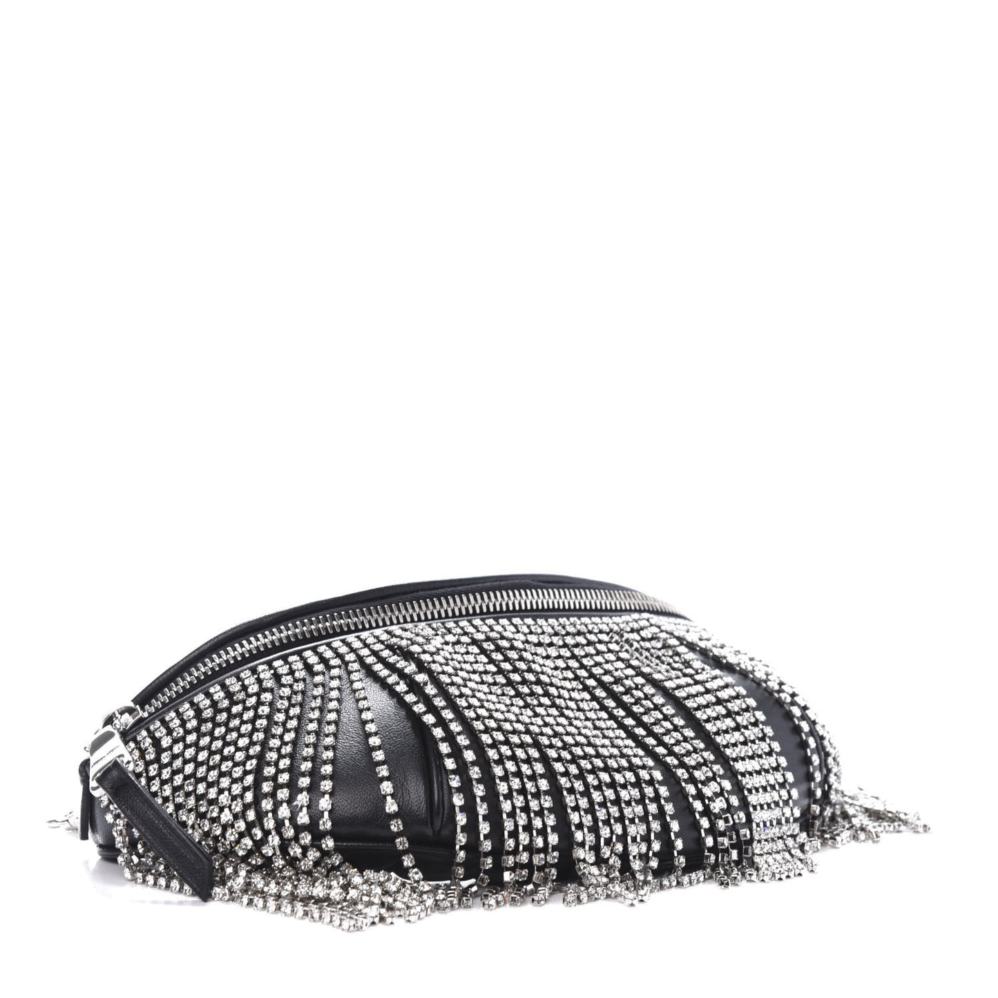 Nappa Crystal Fringe Belt Bag Black
