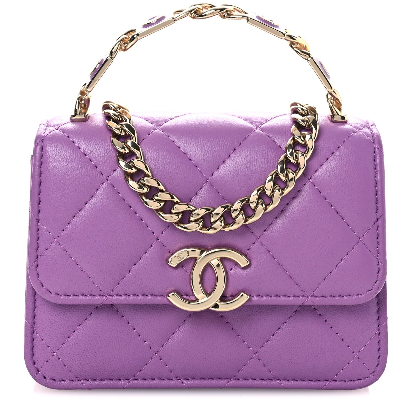 Lambskin Quilted Pick Me Up Clutch With Chain Purple