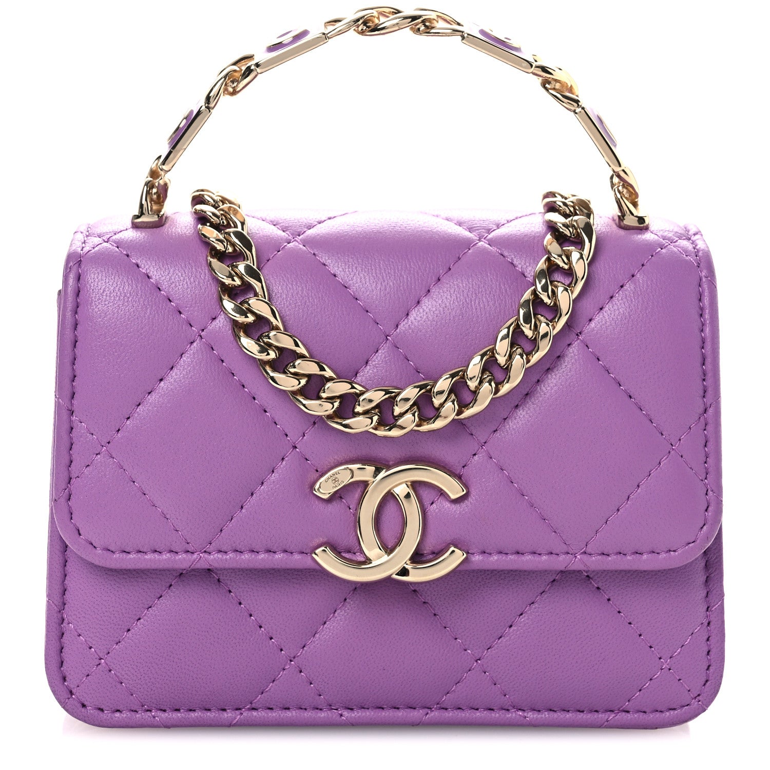 Chanel Lambskin Quilted Pick Me Up Clutch With Chain Purple 1 of 12