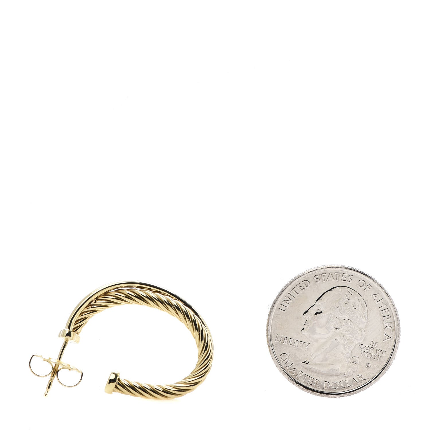 David Yurman 18K Yellow Gold 28mm Cable Crossover Hoop Earrings 2 of 4