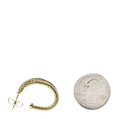 David Yurman 18K Yellow Gold 28mm Cable Crossover Hoop Earrings 2 of 4