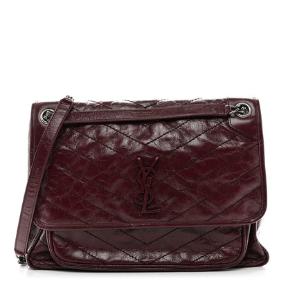 Saint Laurent Crinkled Calfskin Matelasse Monogram Large Niki Chain Satchel Rouge Legion 1 of 12