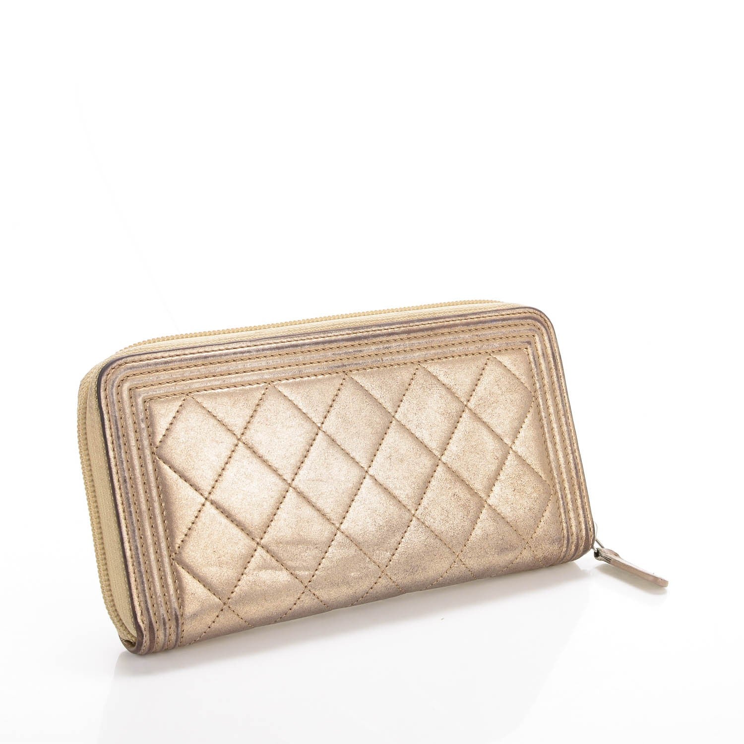 Chanel Metallic Calfskin Quilted Boy Zip Around Wallet Light Gold 3 of 8