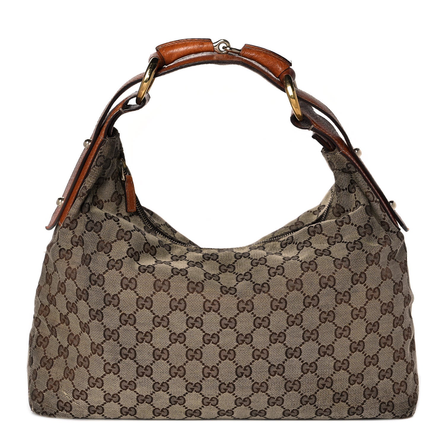 Gucci Monogram Medium Horsebit Chain Hobo Light Brown 1 of 8