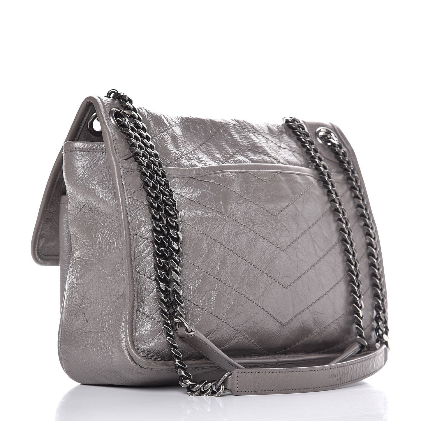 Crinkled Calfskin Matelasse Monogram Medium Niki Chain Satchel Fog