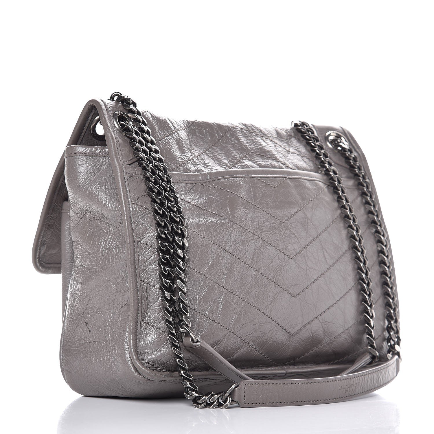Saint Laurent Crinkled Calfskin Matelasse Monogram Medium Niki Chain Satchel Fog 4 of 10
