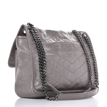Saint Laurent Crinkled Calfskin Matelasse Monogram Medium Niki Chain Satchel Fog 4 of 10