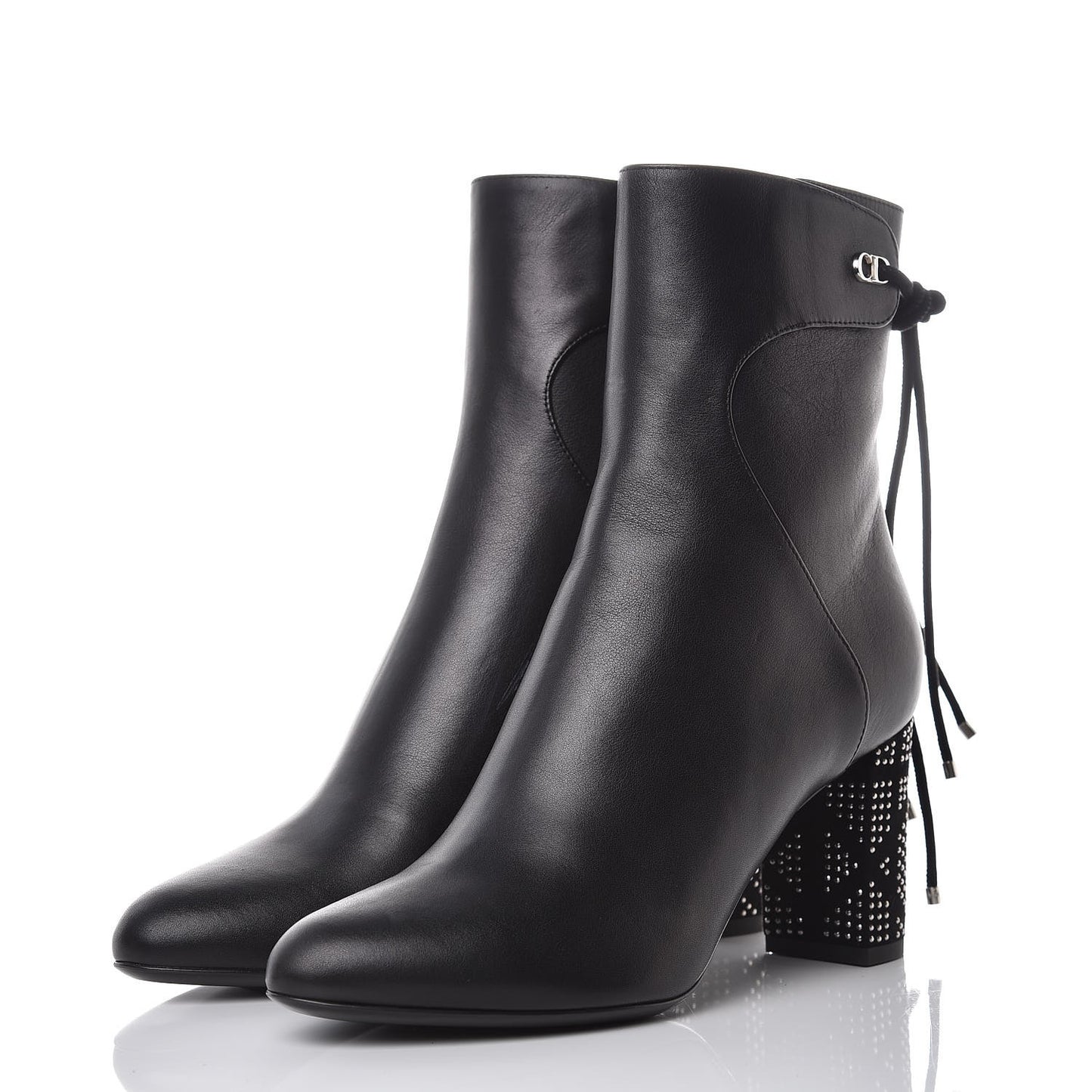 Calfskin Studded Stellar Ankle Boots 37.5 Black