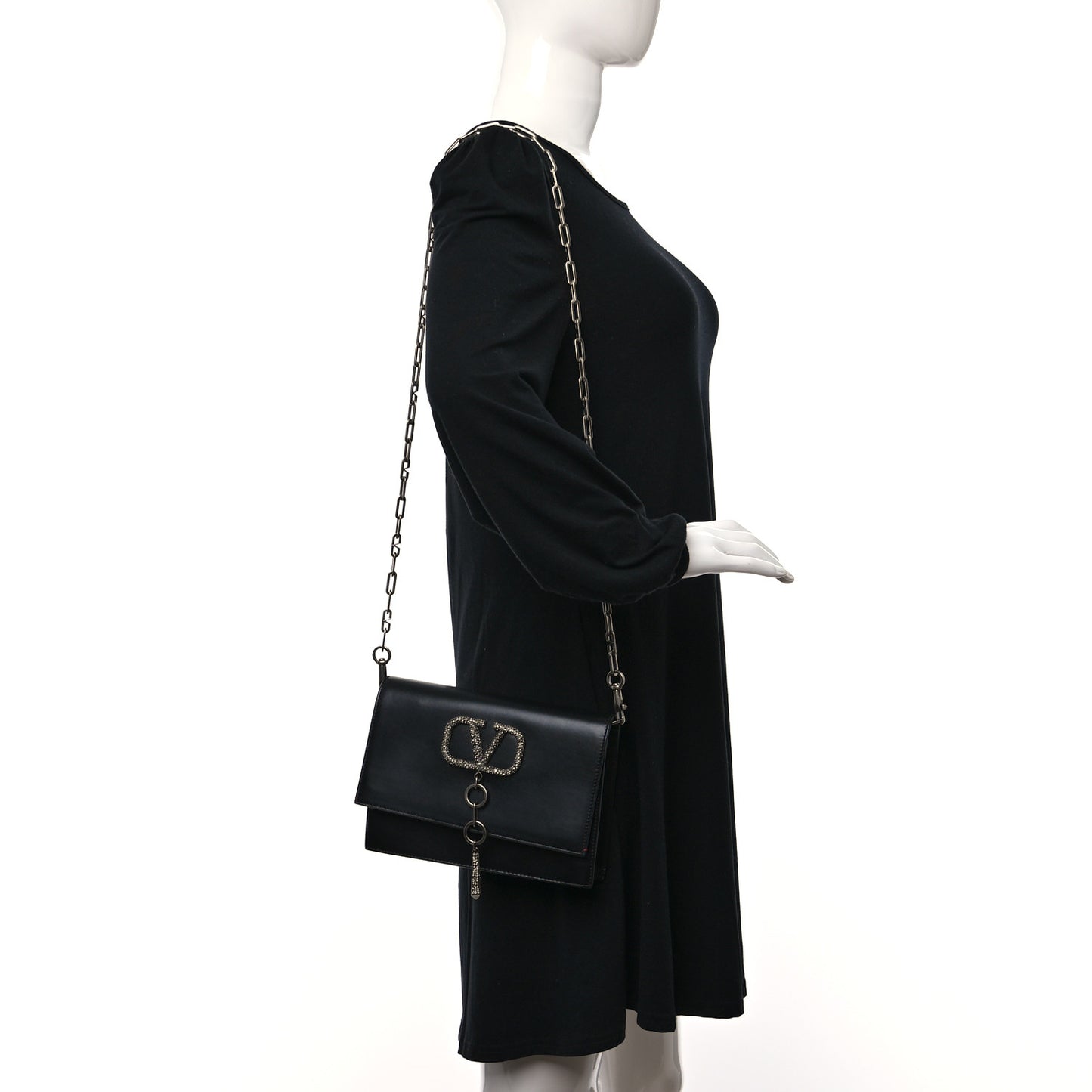 Silk Satin Small VCase Shoulder Bag Black