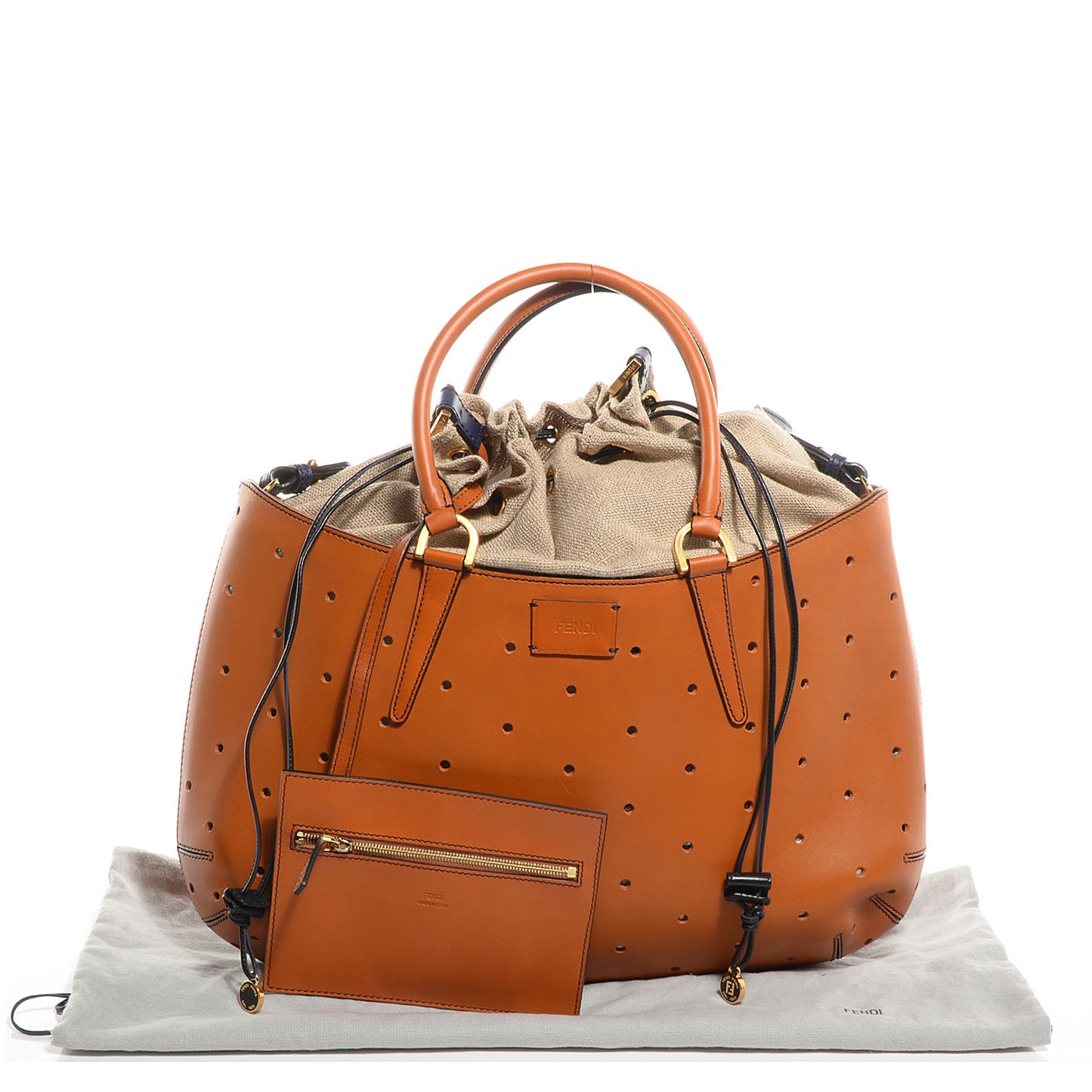 Calfskin Linen Perforated Medium B Fab Tote Miel Grezzo