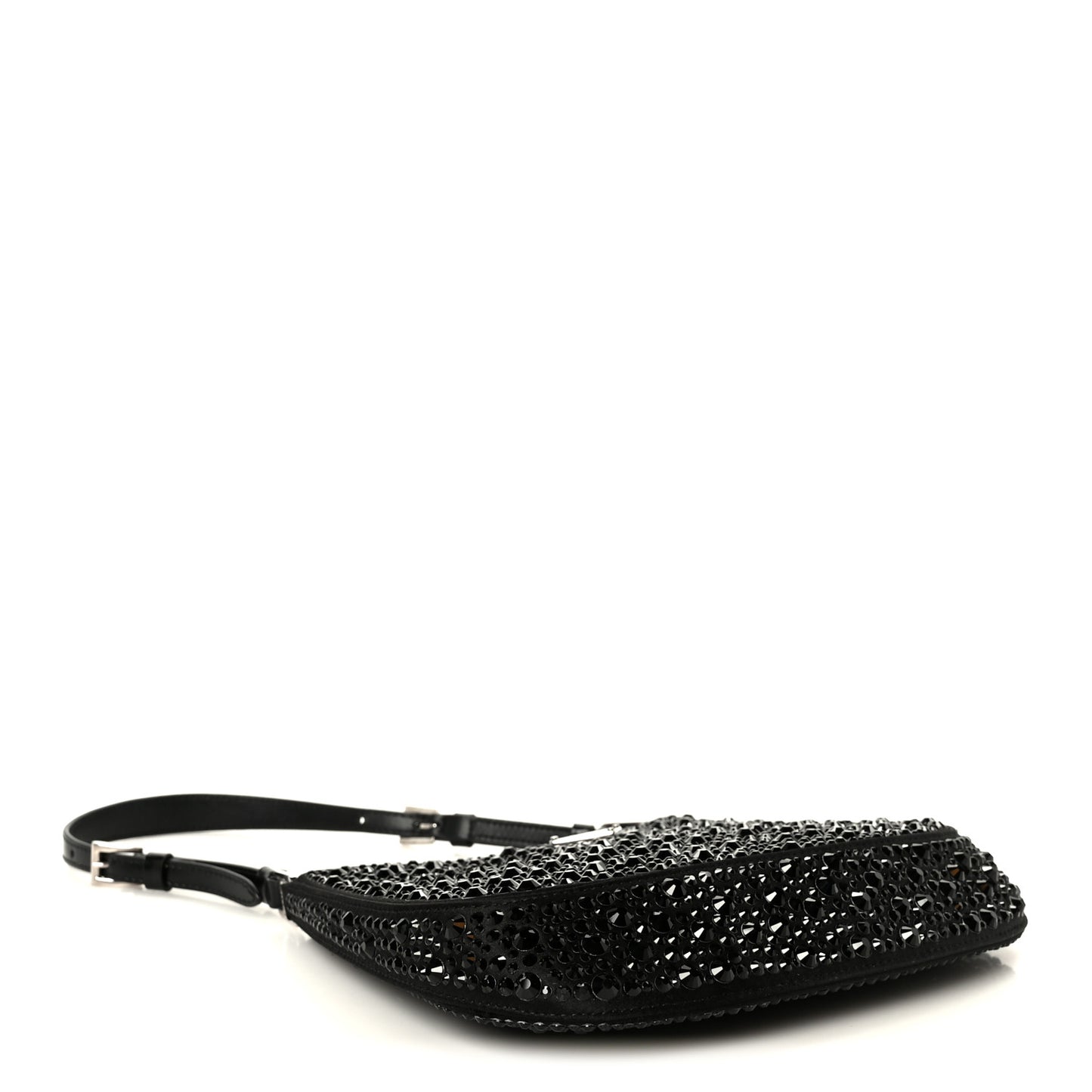 Satin Crystal Cleo Adjustable Strap Shoulder Bag Black