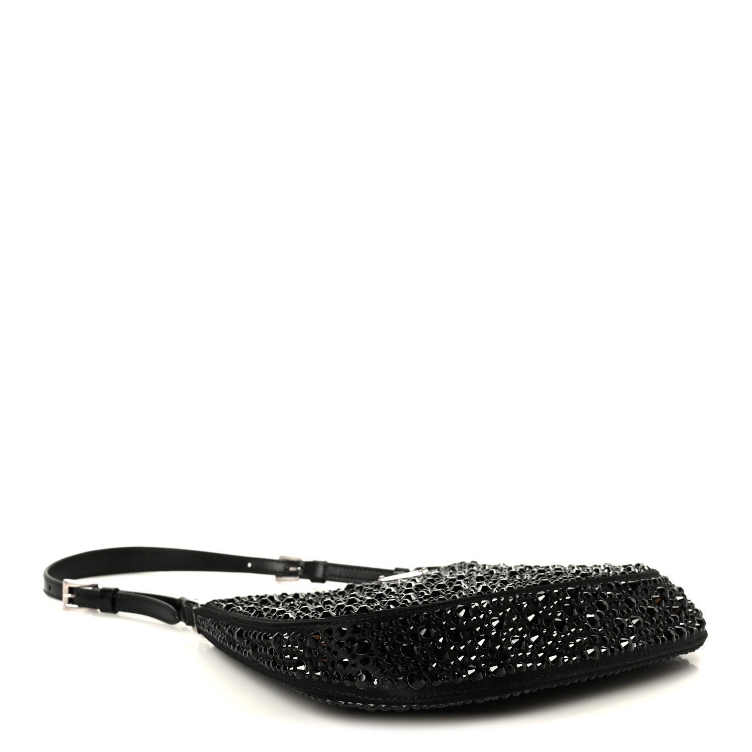 Prada Satin Crystal Cleo Adjustable Strap Shoulder Bag Black 4 of 10