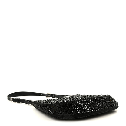 Prada Satin Crystal Cleo Adjustable Strap Shoulder Bag Black 4 of 10