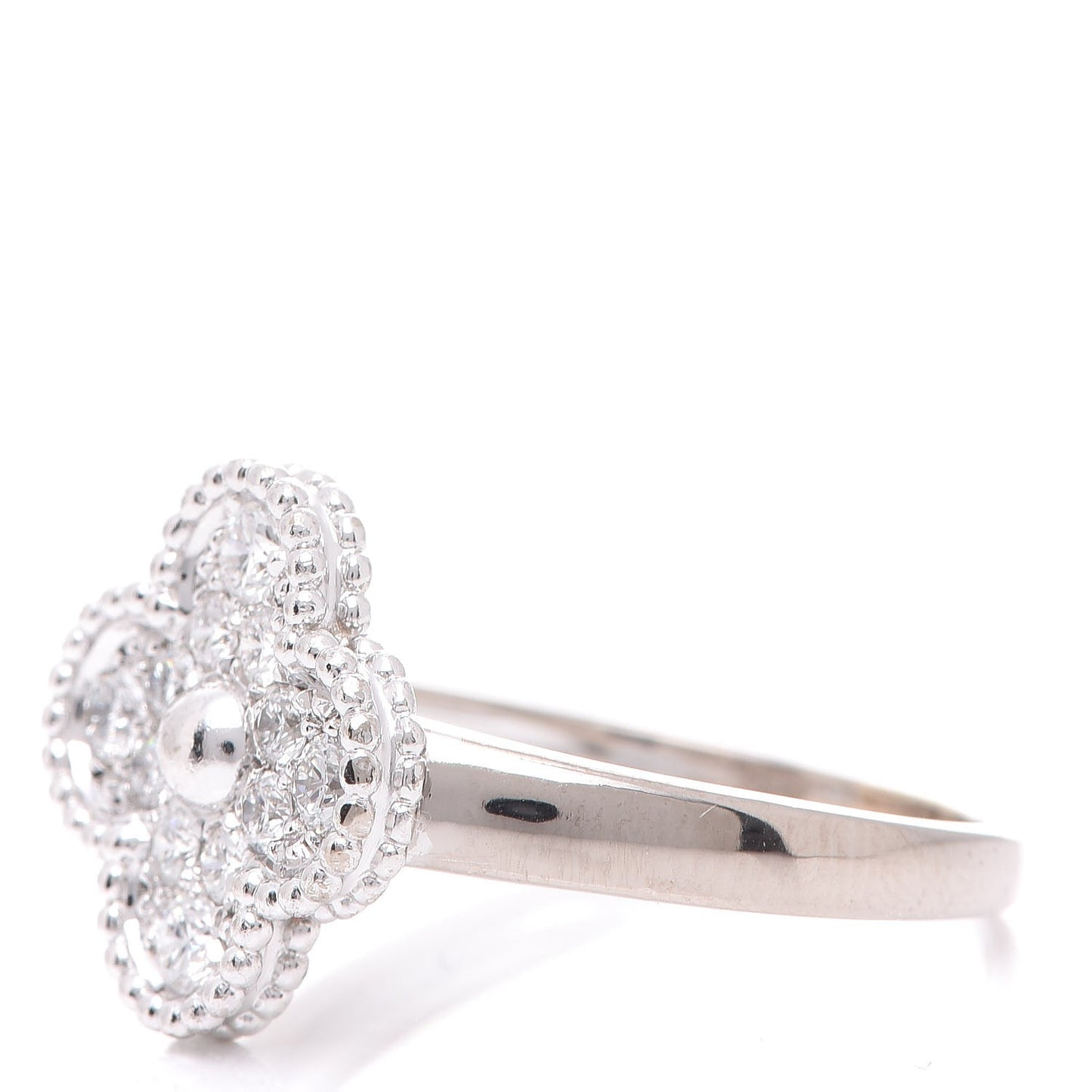 18K White Gold Diamond Vintage Alhambra Ring 60 9