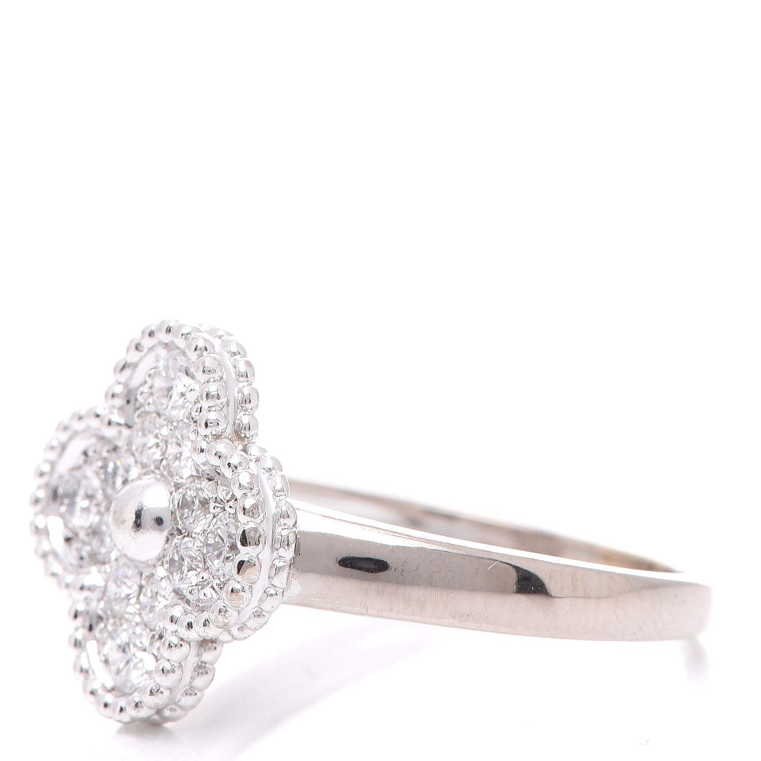 Van Cleef & Arpels 18K White Gold Diamond Vintage Alhambra Ring 60 9 4 of 11