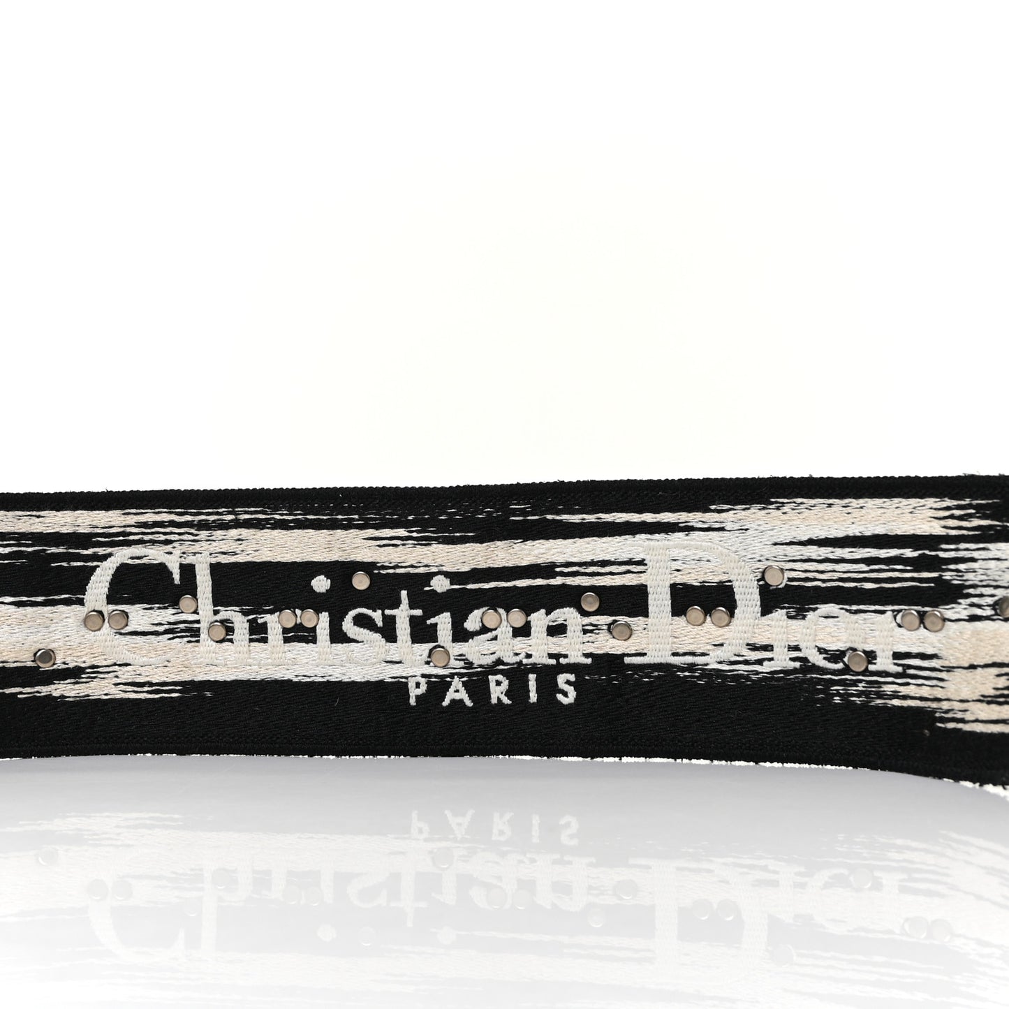 Canvas Embroidered Studded Checkered Embroidered Shoulder Strap White Black