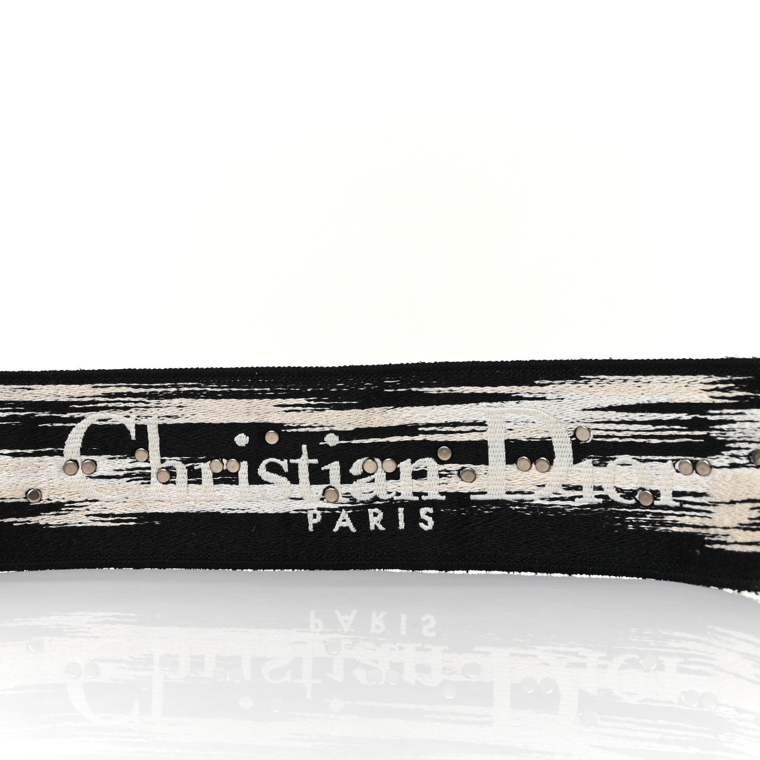 Christian Dior Canvas Embroidered Studded Checkered Embroidered Shoulder Strap White Black 4 of 4
