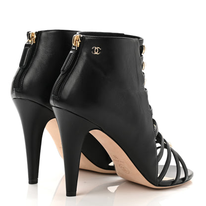 Chanel Lambskin Pearl Open Toe Caged Ankle Boots 39 Black 4 of 10
