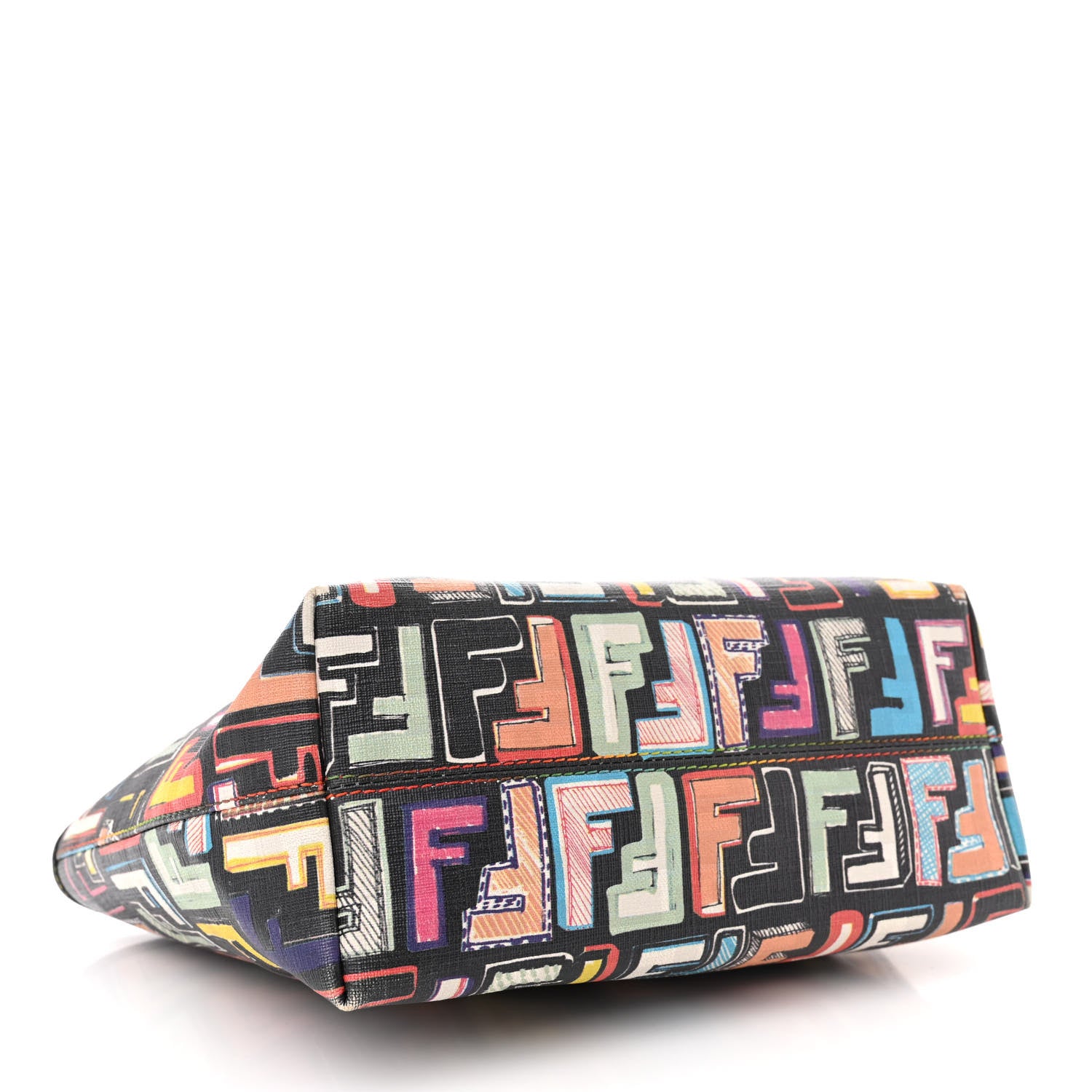 Fendi Zucca Spalmati Vitello FF Multicolor Mini Roll Tote Black Multicolor 4 of 12