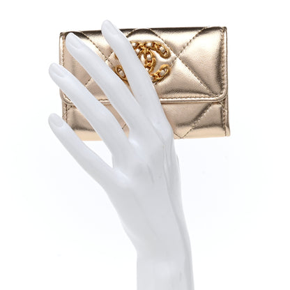 Chanel Metallic Goatskin Quilted Chanel 19 Flap Card Holder Gold 2 of 8