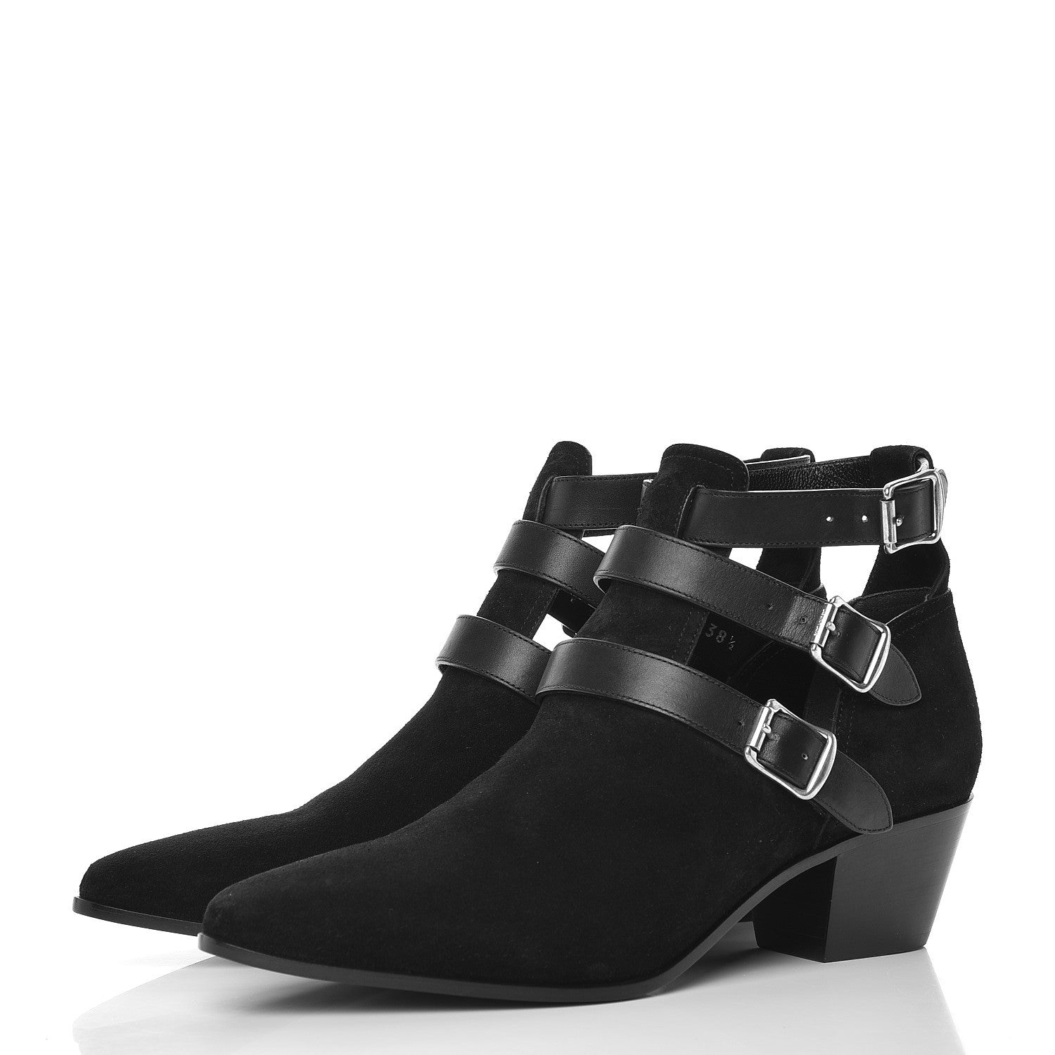 Saint Laurent Suede Rock Buckle Booties 38.5 Black 2 of 9