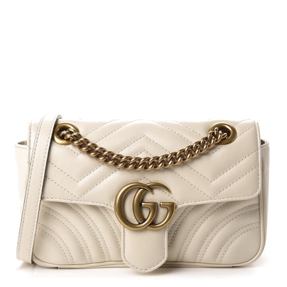 Gucci Calfskin Matelasse Mini GG Marmont Shoulder Bag White 1 of 11