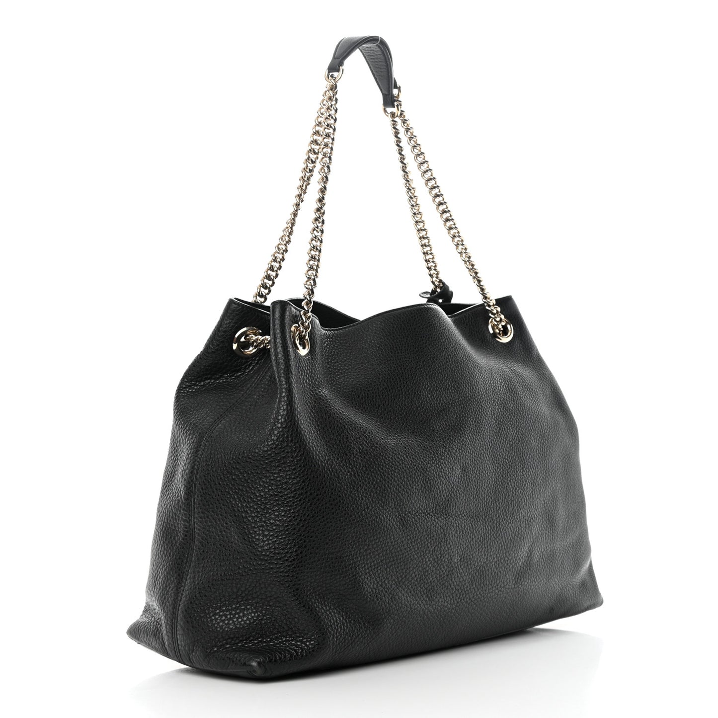 Pebbled Calfskin Large Soho Chain Shoulder Bag Black
