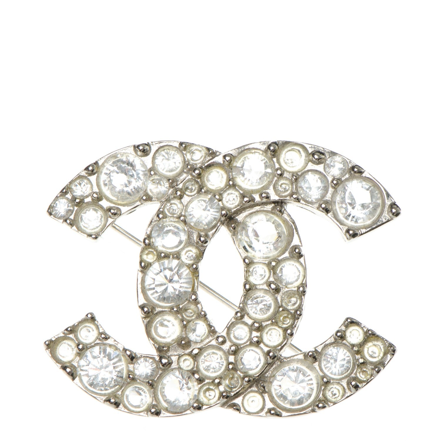 Chanel Crystal CC Brooch Silver 1 of 5