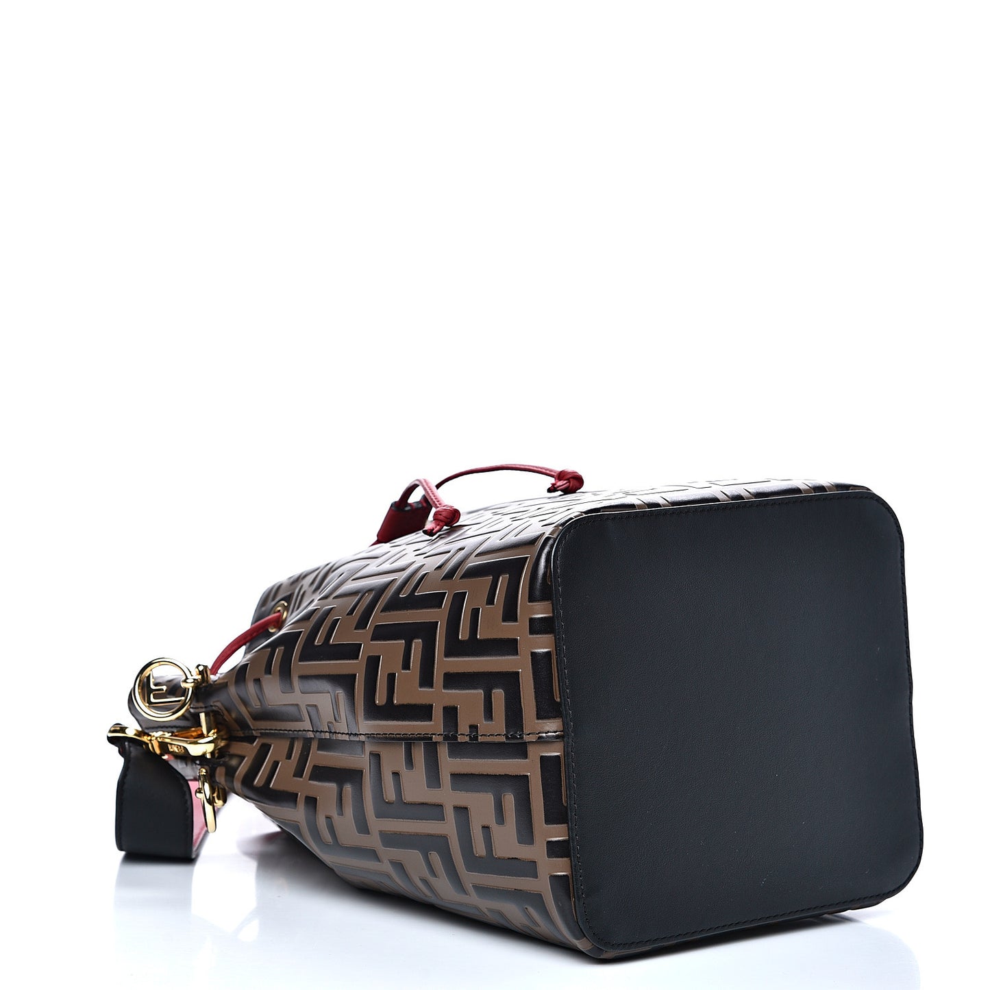 Vitello Grace F is Fendi Bi-Color FF 1974 Embossed Grande Mon Tresor Bucket Bag Maya Black Fragola
