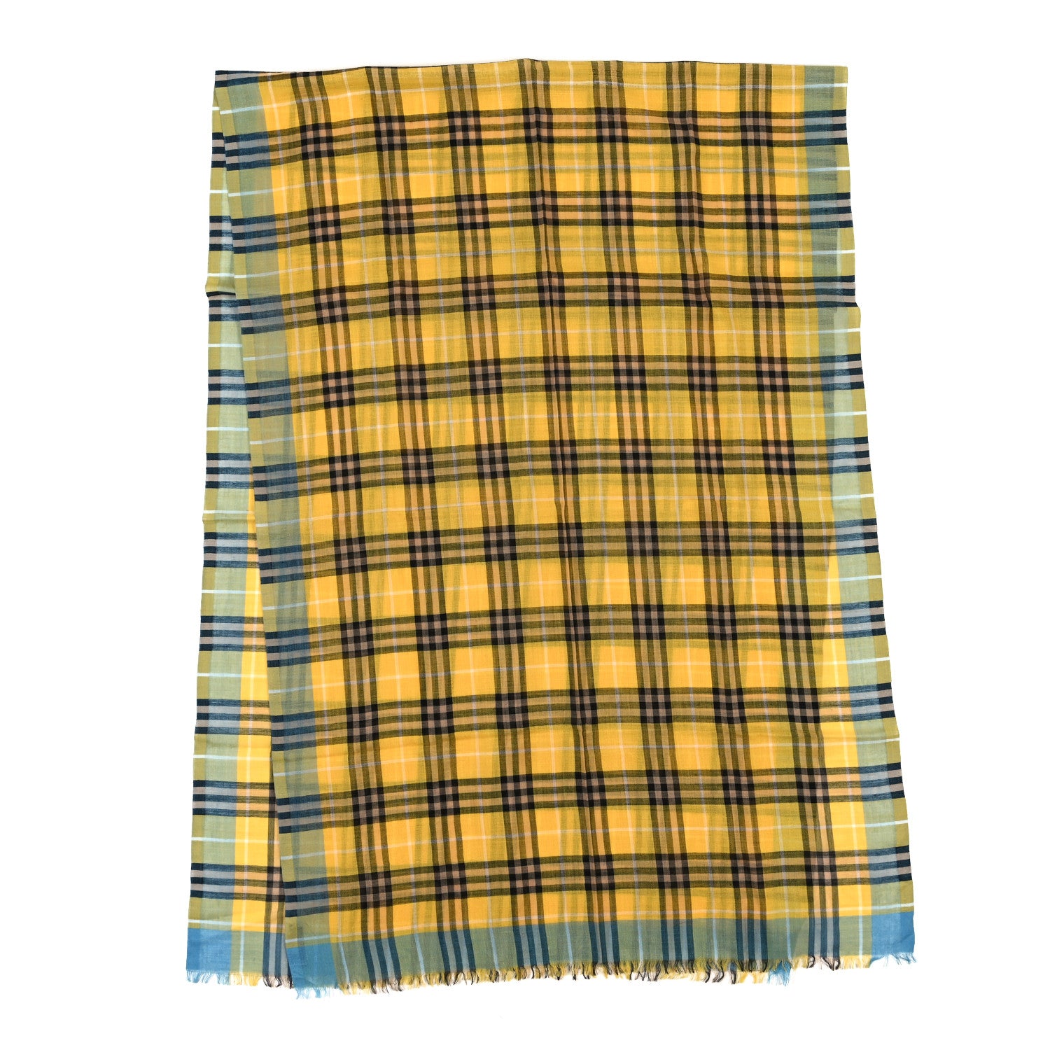 Burberry Wool Silk Gauze Check Scarf  Yellow Blue 2 of 4
