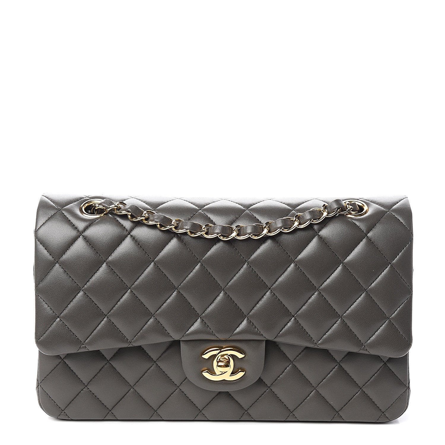Chanel Lambskin Quilted Medium Double Flap Dark Grey 1 of 12