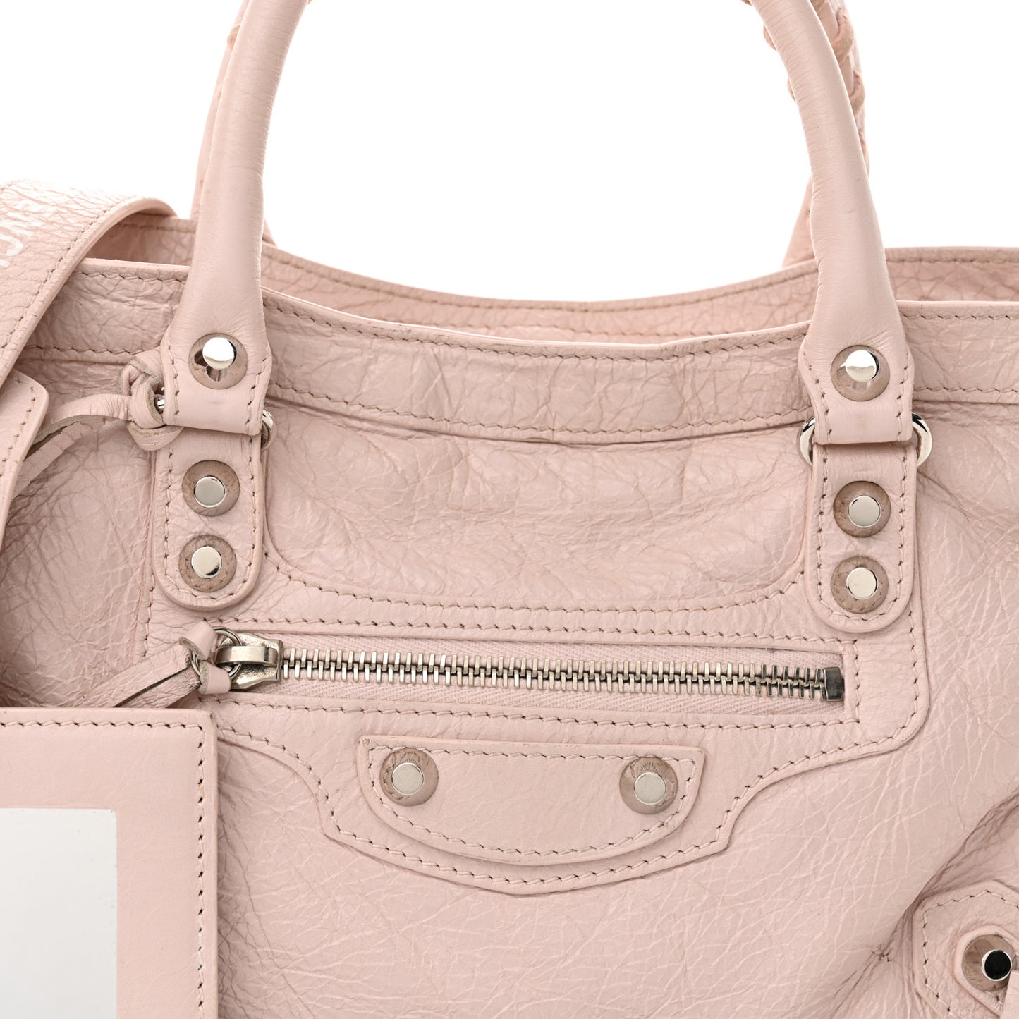 Agneau Classic Silver Hardware S City Logo Strap Light Rose White