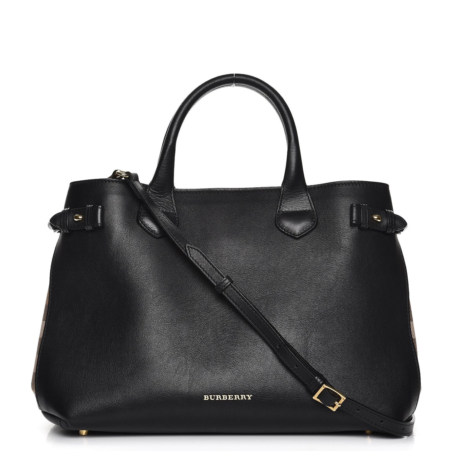 Calfskin House Check Medium Banner Tote Black