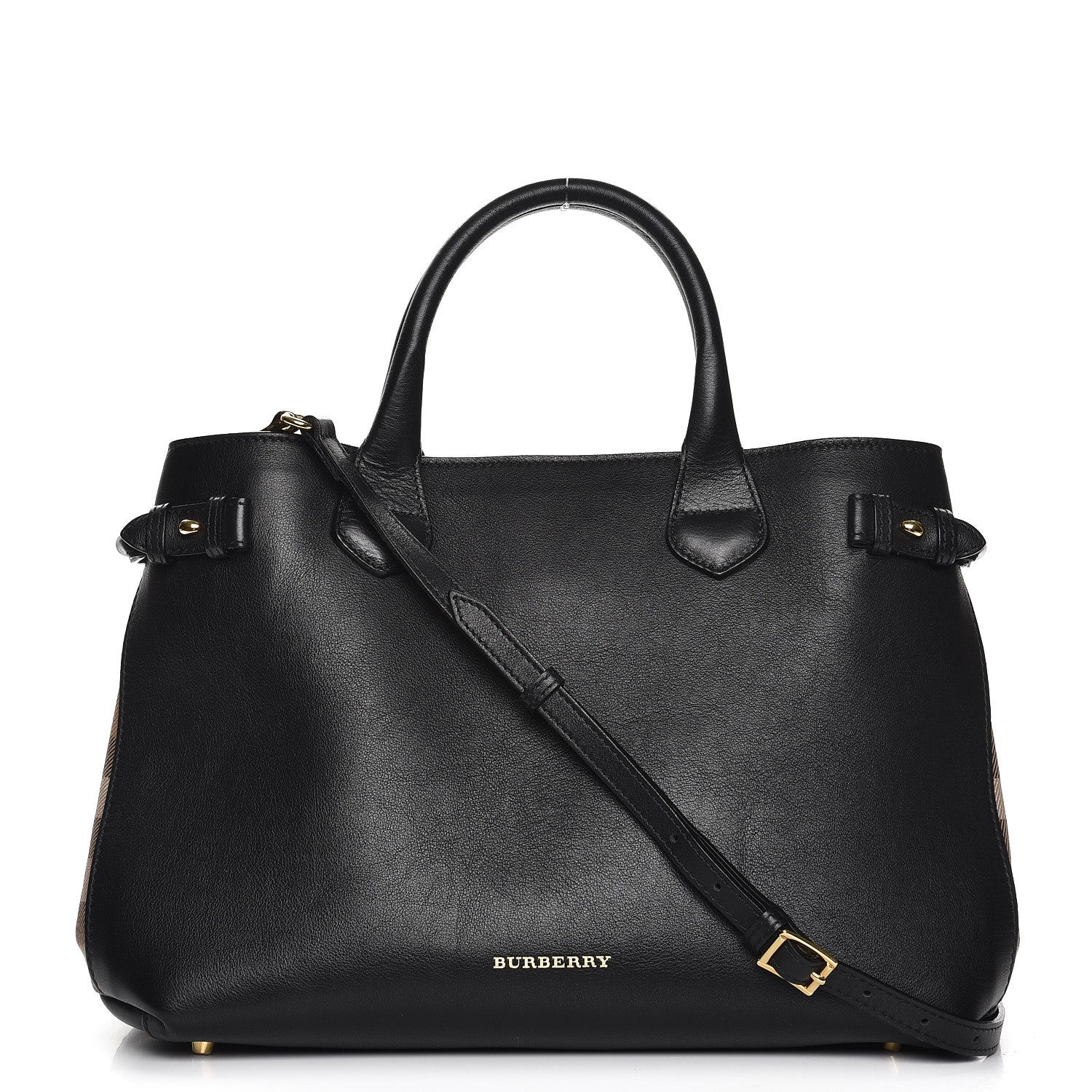 Burberry Calfskin House Check Medium Banner Tote Black 1 of 8