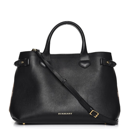 Burberry Calfskin House Check Medium Banner Tote Black 1 of 8