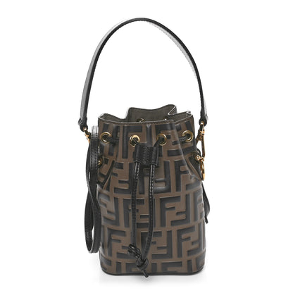 Fendi Vitello Liberty F is Fendi Bi-Color FF 1974 Embossed Mini Mon Tresor Bucket Bag Maya Black 1 of 10