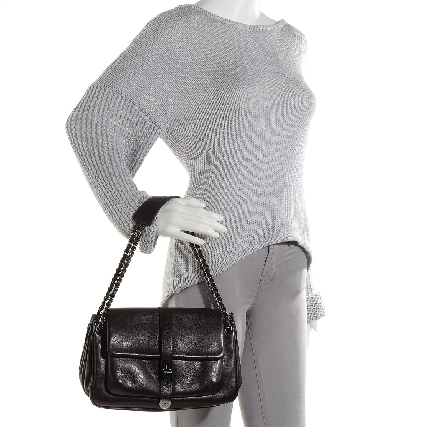 Caviar Mademoiselle Lock Accordion Flap Brown